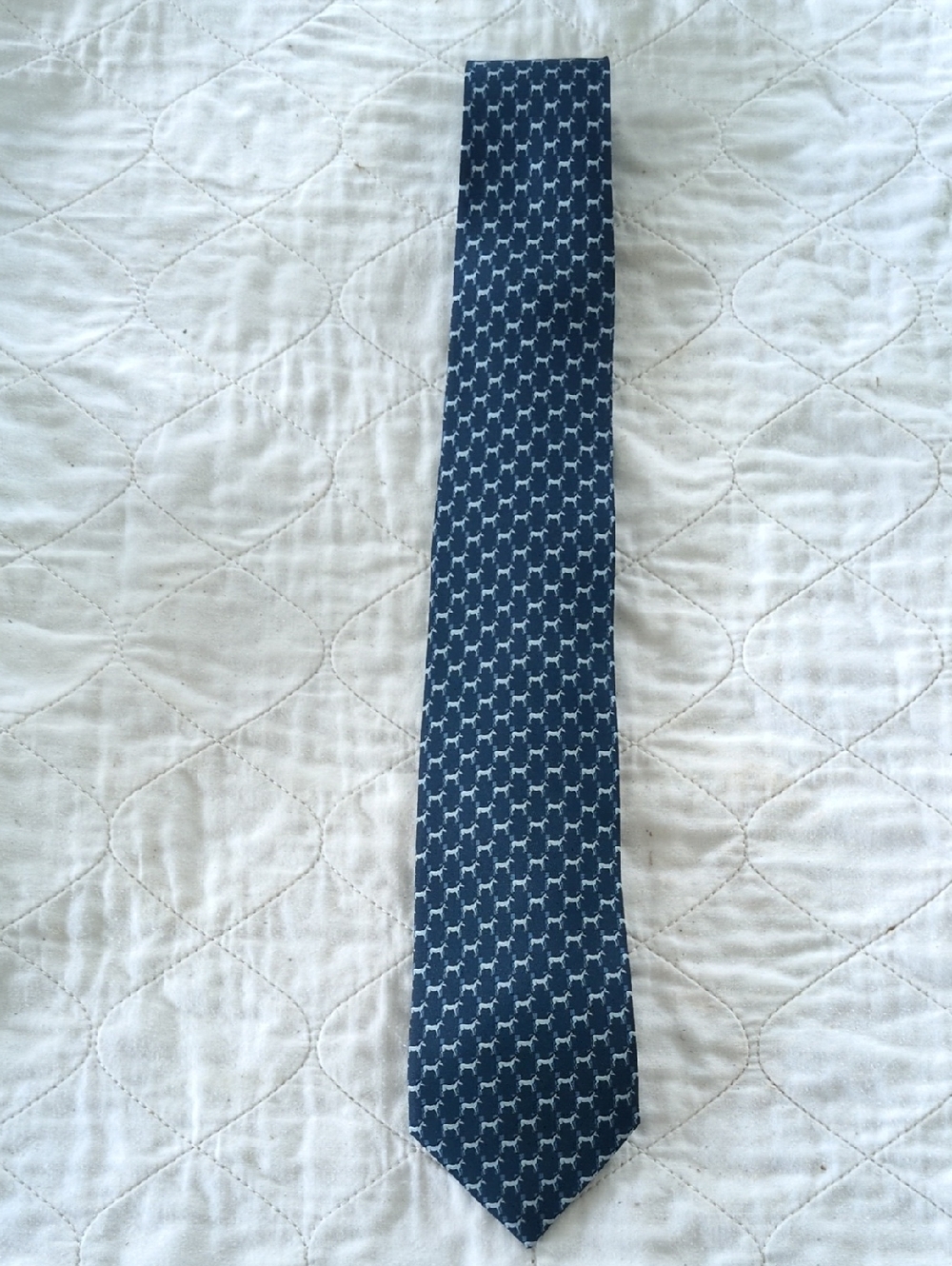 Hermes Navy Blue Silk Tie with Small Geometric Motif